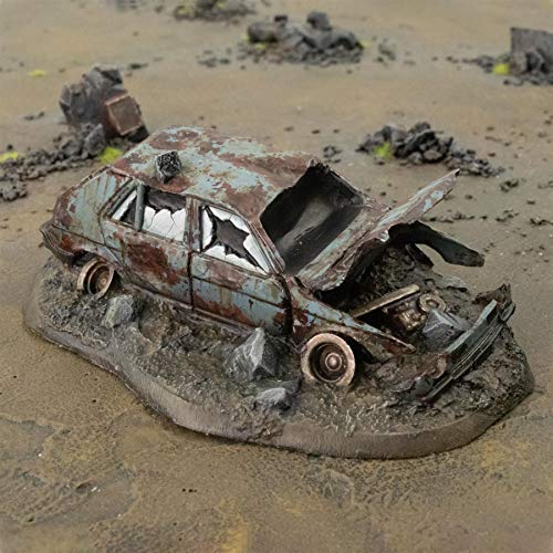 War World Gaming War-Torn City - Set de 3 Edificios Destruidos y Coche Dañado - Escala 28mm, Heroica, Sci-Fi, Wargaming, Modelismo, Dioramas, Zombis, Post-Apocalíptico