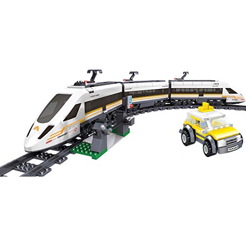 WEERUN Technic City Tren con Pista Set de Construcción, Maqueta de Juguete Tren de Pasajeros de Alta Velocidad Juguete de Tren eléctrico, 641 Piezas Bloques - Compatible con Lego