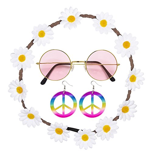 WIDMANN 95718 ? Hippie Juego Flor de Pelo, Pendientes y Gafas