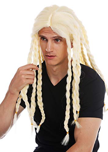 WIG ME UP- 68286-FRP03C Peluca Carnaval Halloween Hombres Mujeres Pelo Largo Trenzado Trenzas Rubio Vikingo Bardo