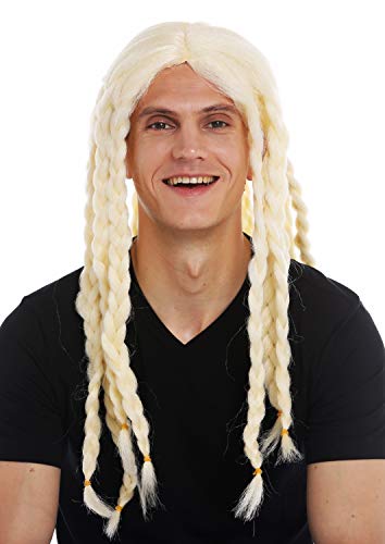 WIG ME UP- 68286-FRP03C Peluca Carnaval Halloween Hombres Mujeres Pelo Largo Trenzado Trenzas Rubio Vikingo Bardo