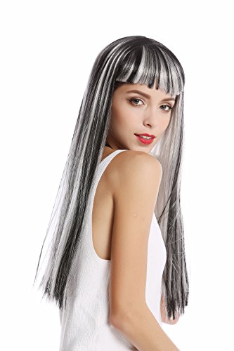 WIG ME UP- 90770-ZA68C+ZA103 Peluca Mujer Halloween Carnaval Gris Liso Largo Flequillo Disco Alien Hada Bruja