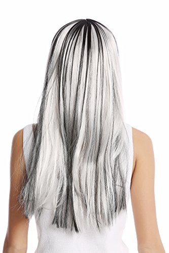 WIG ME UP- 90770-ZA68C+ZA103 Peluca Mujer Halloween Carnaval Gris Liso Largo Flequillo Disco Alien Hada Bruja