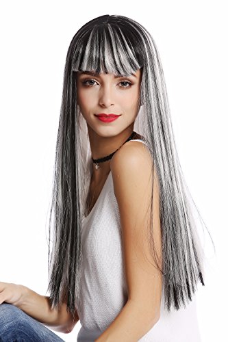 WIG ME UP- 90770-ZA68C+ZA103 Peluca Mujer Halloween Carnaval Gris Liso Largo Flequillo Disco Alien Hada Bruja