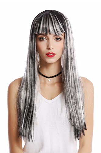 WIG ME UP- 90770-ZA68C+ZA103 Peluca Mujer Halloween Carnaval Gris Liso Largo Flequillo Disco Alien Hada Bruja