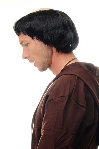 WIG ME UP- 90776-ZA103 Peluca Hombres Carnaval Viejo Monje Calvo tonsura Negro Abad época Medieval