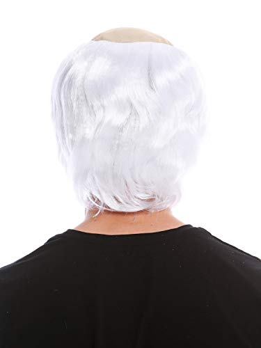 WIG ME UP- 90776-ZA62 Peluca Hombre Halloween Monje Sacerdote Viejo Medieval tonsura Calvo Medio Blanco