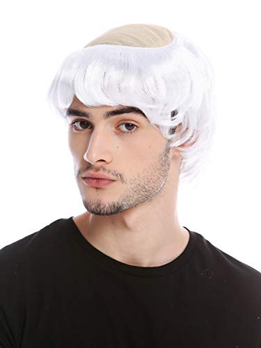 WIG ME UP- 90776-ZA62 Peluca Hombre Halloween Monje Sacerdote Viejo Medieval tonsura Calvo Medio Blanco