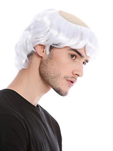 WIG ME UP- 90776-ZA62 Peluca Hombre Halloween Monje Sacerdote Viejo Medieval tonsura Calvo Medio Blanco