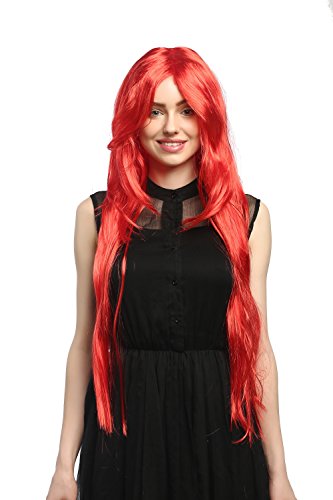 WIG ME UP- 91126-ZA13 Peluca Carnaval señoras, Rojo Fuego Liso graduada Raya Muy Largo 85cm