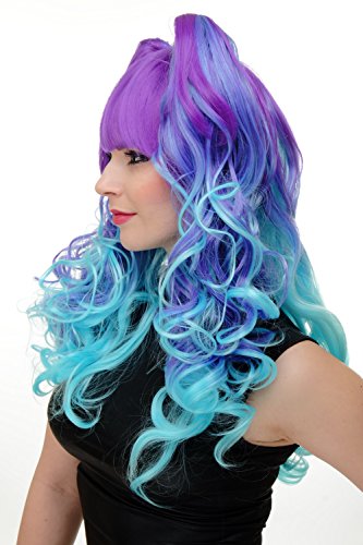 WIG ME UP- peluca de 3 partes + trenzas de quita y pon peluca de mujer cosplay pelo largo rizado ombré turquesa violeta azulado azul neón flequillo YZF-7096+A-T2410/TF2513THL