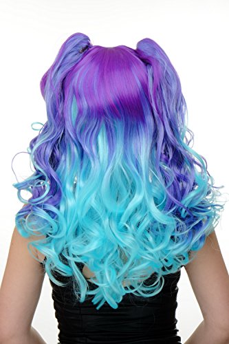 WIG ME UP- peluca de 3 partes + trenzas de quita y pon peluca de mujer cosplay pelo largo rizado ombré turquesa violeta azulado azul neón flequillo YZF-7096+A-T2410/TF2513THL