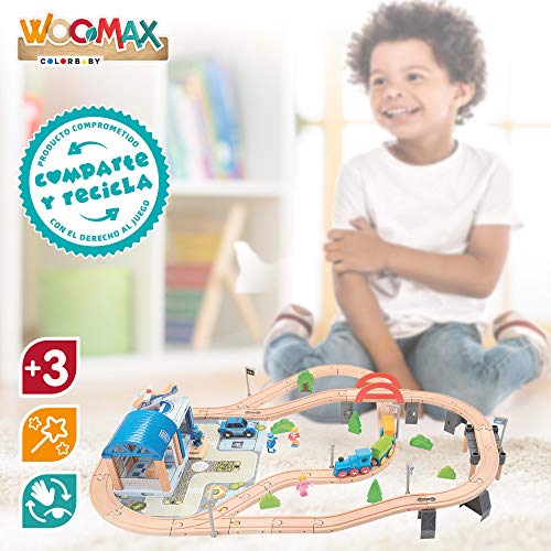 WOOMAX - Circuito Tren de madera Policía 90 piezas (46445)