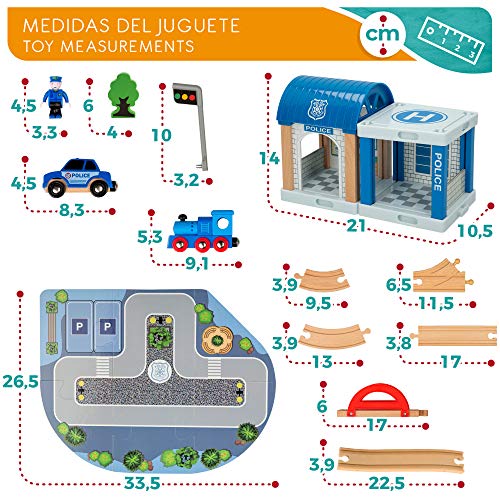 WOOMAX - Circuito Tren de madera Policía 90 piezas (46445)