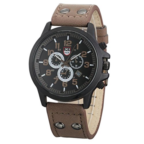 Xinantime Relojes Hombre,Xinan Bolso de Cuero del Deporte de la Correa Reloj Cuarzo Ejército (Café)