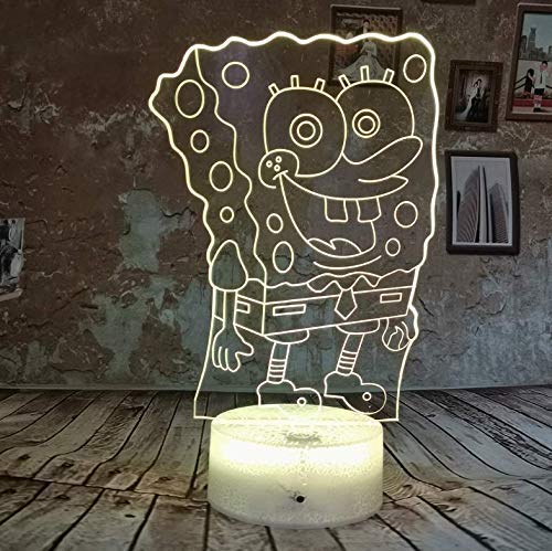 XINRUIBO Regalos USB Bob Esponja Night 3D de Dibujos Animados de luz de lámpara de gradiente de 7 Colores LED de luz de la lámpara del sueño del bebé Decoración del hogar Bob Esponja Peluches