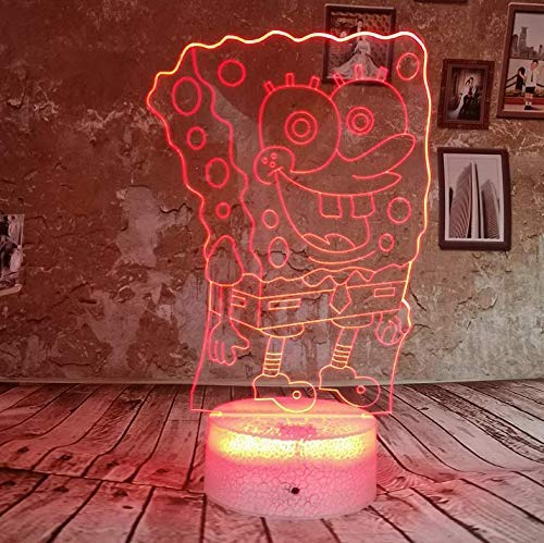 XINRUIBO Regalos USB Bob Esponja Night 3D de Dibujos Animados de luz de lámpara de gradiente de 7 Colores LED de luz de la lámpara del sueño del bebé Decoración del hogar Bob Esponja Peluches