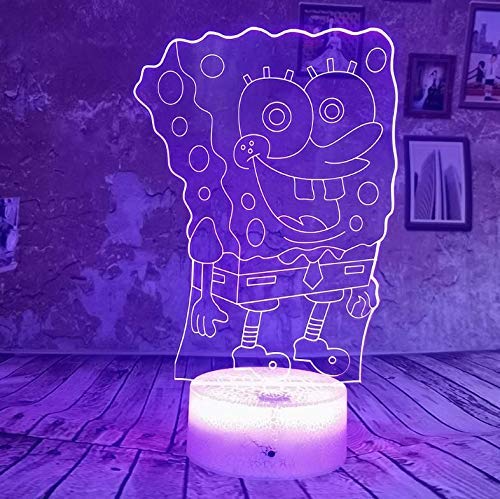 XINRUIBO Regalos USB Bob Esponja Night 3D de Dibujos Animados de luz de lámpara de gradiente de 7 Colores LED de luz de la lámpara del sueño del bebé Decoración del hogar Bob Esponja Peluches