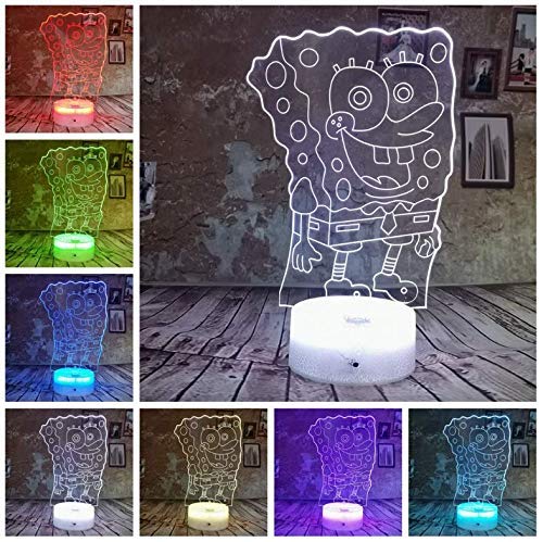 XINRUIBO Regalos USB Bob Esponja Night 3D de Dibujos Animados de luz de lámpara de gradiente de 7 Colores LED de luz de la lámpara del sueño del bebé Decoración del hogar Bob Esponja Peluches