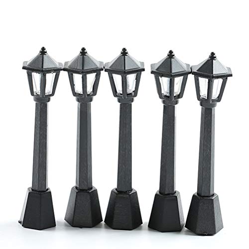 Yardwe Mini Adornos de lámparas de Calle Figuras de Paisaje Micro Decoraciones con Luces de Calle 6pcs (Negro)