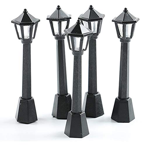 Yardwe Mini Adornos de lámparas de Calle Figuras de Paisaje Micro Decoraciones con Luces de Calle 6pcs (Negro)