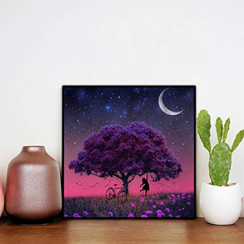 YLXQJIN Kit de pintura por números para adultos, pintado a mano al óleo, para regalo, pintura por números para principiantes y niños, para decoración del hogar, color morado y luna, 40 x 40 cm