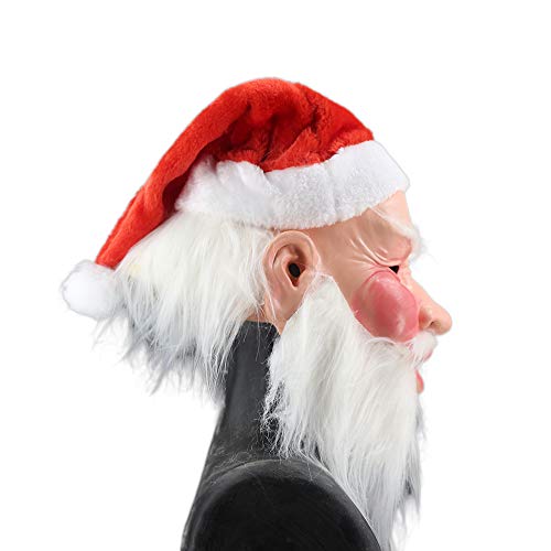 YO - Máscara de látex de Papá Noel con gorro rojo y máscara para barba, disfraz de Halloween