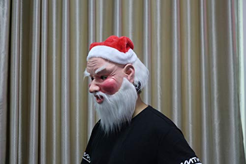 YO - Máscara de látex de Papá Noel con gorro rojo y máscara para barba, disfraz de Halloween