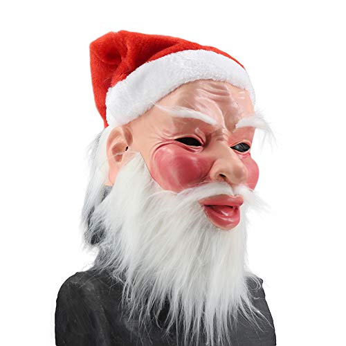 YO - Máscara de látex de Papá Noel con gorro rojo y máscara para barba, disfraz de Halloween