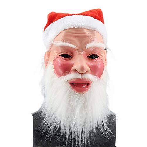 YO - Máscara de látex de Papá Noel con gorro rojo y máscara para barba, disfraz de Halloween