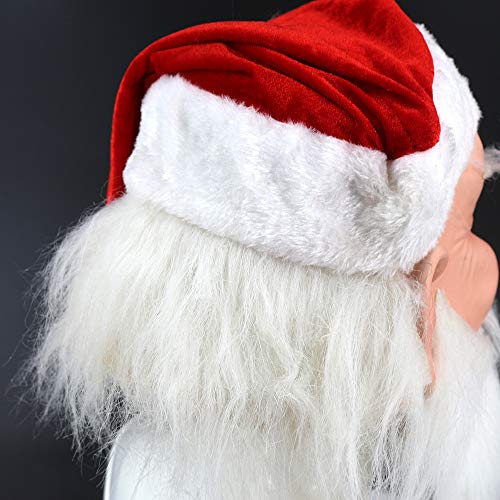 YO - Máscara de látex de Papá Noel con gorro rojo y máscara para barba, disfraz de Halloween