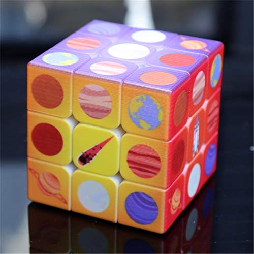 YODZ Magic Cube 3X3 Cubo Sin Etiqueta, Impresión UV Cubo De Velocidad Lisa - Sistema Solar Planeta Fácil Giro Y Rompecabezas Suave Toy Cube - Sólido Y Duradero