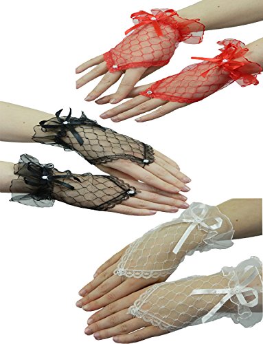 Yummy Bee - Guantes Sin Dedos Cortos - Guantes Encaje Mujer - Halloween Fiesta Nupcial Disfraz (Blanco)