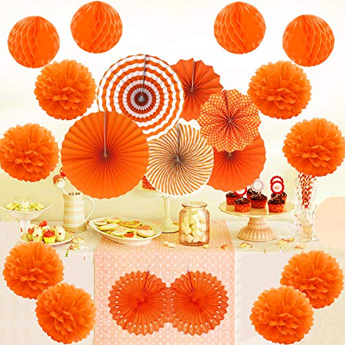 Zerodeco ZEORDECO Abanicos de Papel Bola de Nido Pom Poms Ventilador de Papel para Colgar Decoración para Cumpleaños Boda Carnaval Bebé Ducha Home Party Supplies Decoración - Naranja