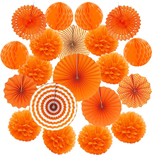 Zerodeco ZEORDECO Abanicos de Papel Bola de Nido Pom Poms Ventilador de Papel para Colgar Decoración para Cumpleaños Boda Carnaval Bebé Ducha Home Party Supplies Decoración - Naranja