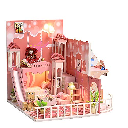 Zhanghanzong-apparel Casas de muñecas Pink Loft Modelo Muebles DIY Kit Miniatura de Madera casa de muñecas Hecha a Mano (sueño de la Infancia) Idea del Regalo del día de San Valentín