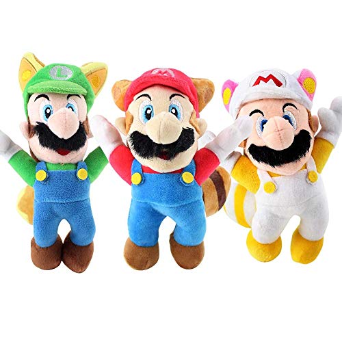 ZHTY Super Mary Plush 3pcs / Lot 20cm 3 Estilos Super Mario 3D Land Land Peluche Toys Mario Luigi Cosplay Mapache Cat Fox Animals Soft Relleno Muñecas Regalos para niños Song