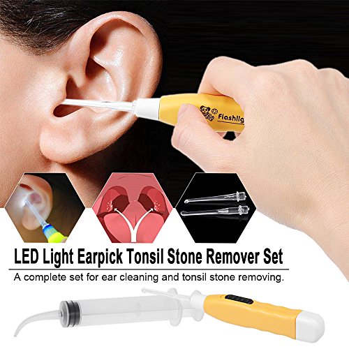 zroven LED Light Earpick Tonsil Stone Remover Tool Earwax Remover con 3 consejos Irrigator Syringe Oral Care Tool Color aleatorio