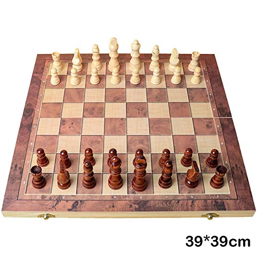 ZS ZHISHANG Wooden Chess Set Chess Game for Kids International Chess 3-in-1 Wooden Chess Set Toy Educational Brain Training Folding Board Game for Children High-End Gift