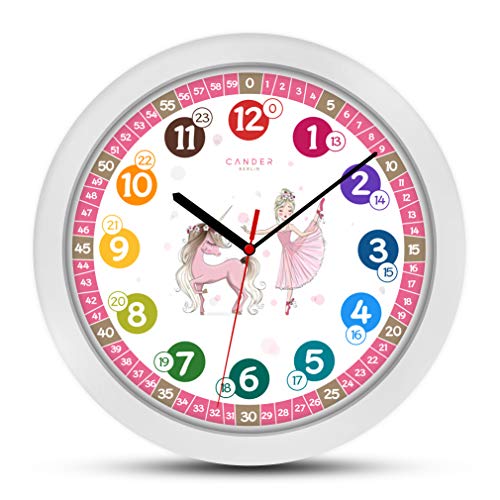 Cander Berlin MNU 1730 - Reloj de pared infantil con diseño de unicornio (30,5 cm, silencioso, esfera rosa, lectura de la hora), color rosa