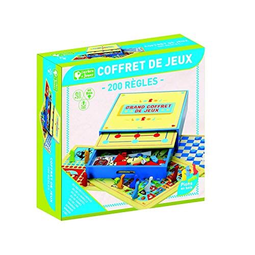 Jeujura- Gran Estuche de Juegos de 200 Reglas pequeñas, Ganso, Damas, Marela, Mikado, Tangram, Dominos, 54 Tarjetas. - El árbol de Jugar, Juego de Sociedad mínima: 3 años, 66200