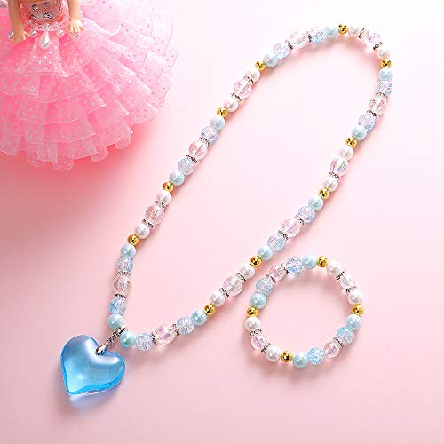 Powerking Collar y Brazalete para niños, Juego de 3 Joyas con Cuentas para niñas y niños Collar y Brazalete con un Colgante en Forma de corazón para Vestir Pretender Jugar Favor de Fiesta