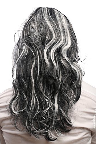 WIG ME UP- 29938B-ZA103-ZA60 Peluca Hombres Mujeres Carnaval Halloween Gris, Larga, Melena Blanca y Negro,veteado Vampire Lord Drácula 55 cm