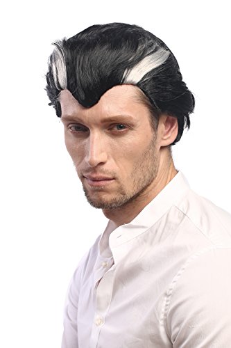 WIG ME UP- XH-820-ZA103-ZA68A Peluca Hombres Carnaval Halloween Cortas mechones Gris Negros entradas Vampiro Drácula