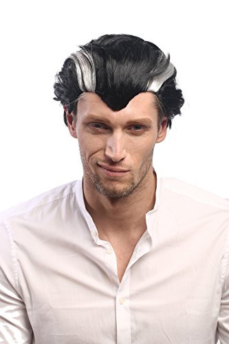 WIG ME UP- XH-820-ZA103-ZA68A Peluca Hombres Carnaval Halloween Cortas mechones Gris Negros entradas Vampiro Drácula