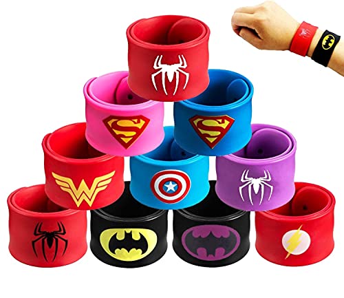 KAHEIGN 10Pzs Bandas De Bofetadas De Superhéroes Para Niños, Pulsera De Silicona Bandas De Pulsera De Bofetada De Los Vengadores De Marvel Para Cumpleaños Pascua Halloween Fiesta De Navidad Favores