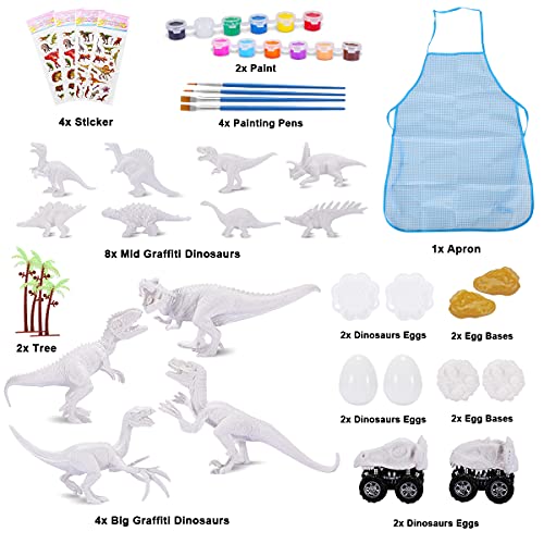 Kit Pintura Dinosaurios, 45 Piezas Juguetes Dinosaurios Figuras para Pintar, Juegos Manualidades Kit Pintura para Niños, Regalos de Cumpleaños Navidad para 5-12 Años