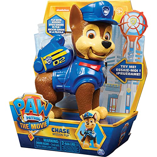 Paw Patrol Figura interactiva de Chase Mission Pup de la película cinematográfica de 15 cm, con Efectos de Sonido, a Partir de 3 años