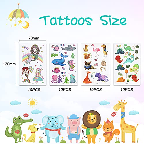 Tatuajes Temporales Para Niños, 40 Hojas Tatuajes de Estilo Mixto Pegatinas, Pegatinas Impermeables Para Tatuajes Dinosaurios, Animales, Piratas y Sirenas, Regalos para Fiestas de Infantiles