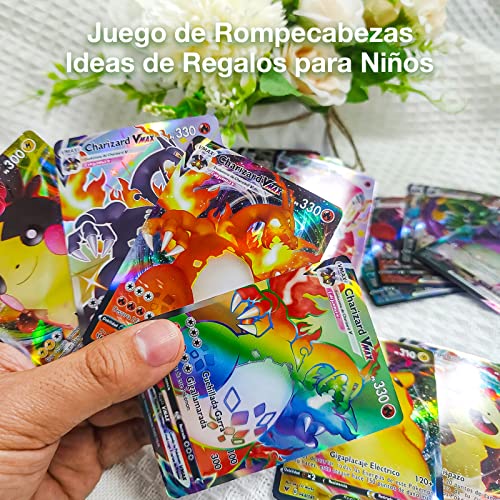 100pcs VMAX Cartas Español Poke, Nueva Versión, Variedad de Elfos, 99 Vmax +1Entrenador, Brillo de Colores, Ideas para Regalos, Juegos de Cartas coleccionables, 2022 Estilos New